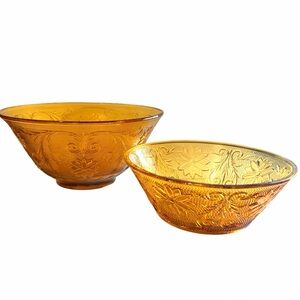 Vintage Indiana Tiara Amber Glass Bowls Sandwich Pattern 8” & 9” Set